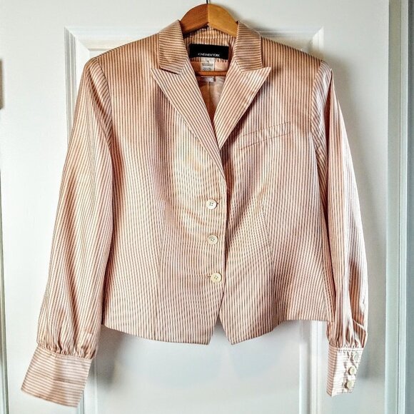 Jones New York Pink Black Pinstripe Silk Jacket - Picture 1 of 6